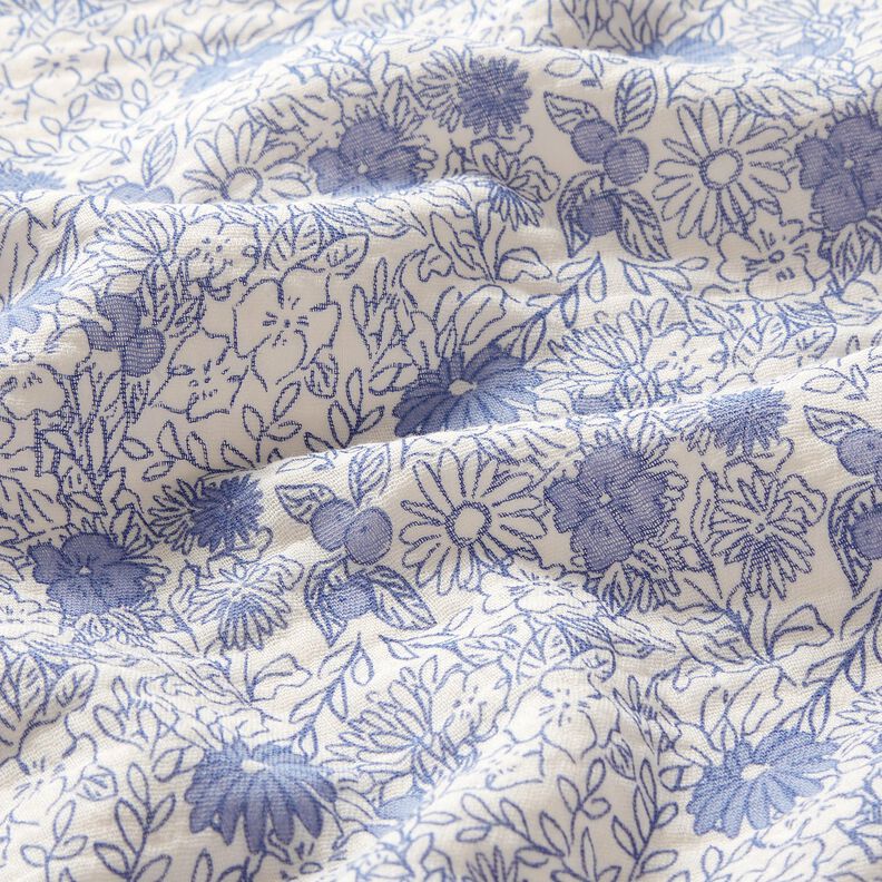 Mousseline/dubbel gehaakte stoffen blauwe bloemen – wit/stralend blauw,  image number 2
