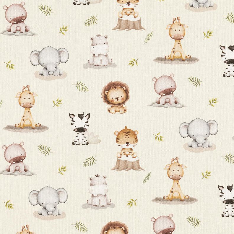 Katoenpopeline Baby jungledieren Digitaal printen – beige,  image number 1