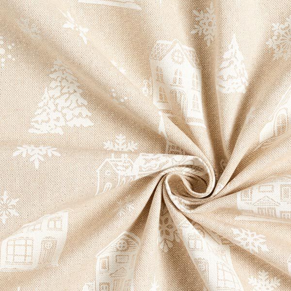 Decostof half panama Glinsterende winterhuizen – wit/natuur, image number 4