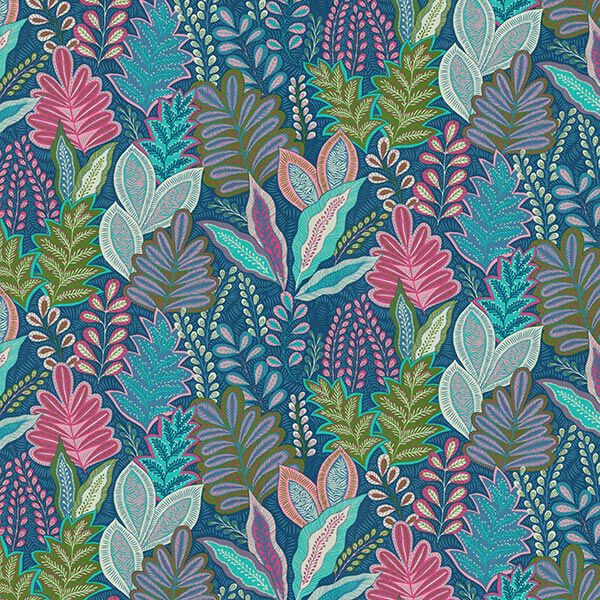Decostof half panama botanisch – marineblauw,  image number 1