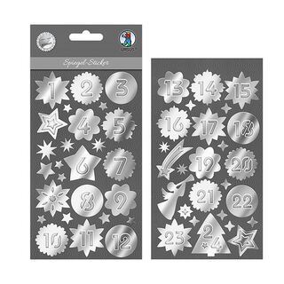 Spiegelsticker adventscijfers [ 24 Stuk ] – zilver, 