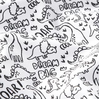 Katoenjersey Skribbel dino’s – wit/zwart, 