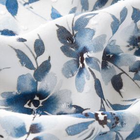 Viscosestof Dobby aquarel bloemen digitale print – ivoor/licht jeansblauw, 