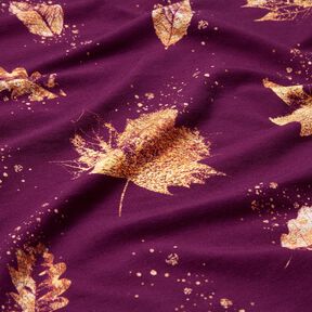 French Terry gouden herfstbladeren | Glitzerpüppi – druif/goud, 