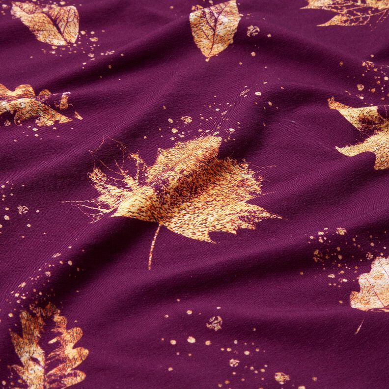 French Terry gouden herfstbladeren | Glitzerpüppi – druif/goud,  image number 2