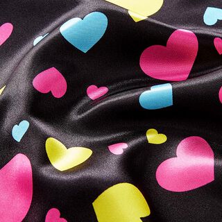 Polyestersatin kleine und große Herzen – zwart, 