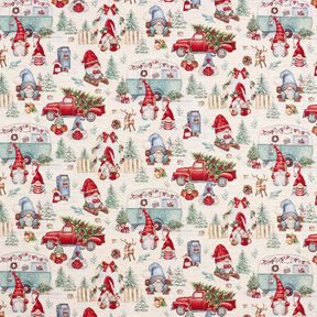 Decostof Gobelin Kerstkabouters – lichtbeige/rood, 
