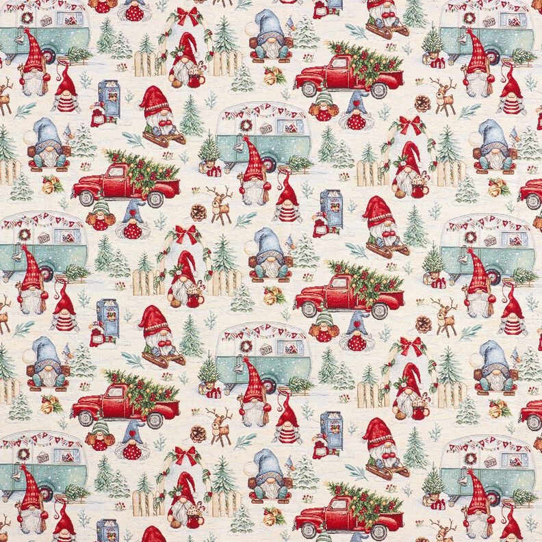 Decostof Gobelin Kerstkabouters – lichtbeige/rood, image number 1