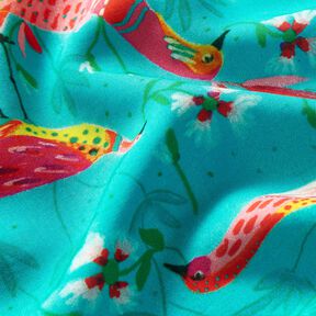 Strandkleding viscosestof pauwen en bloemen – aquablauw/intens roze | Stofrestant 70cm, 