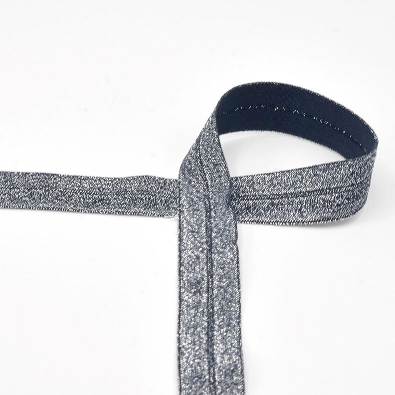 Elastisch bandje (rubberen vouw) glitter [20 mm] – marineblauw,  image number 1