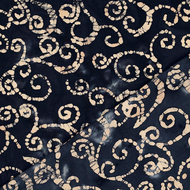 Katoenen stof Batik cirkels – zwart blauw/zand,  image number 4