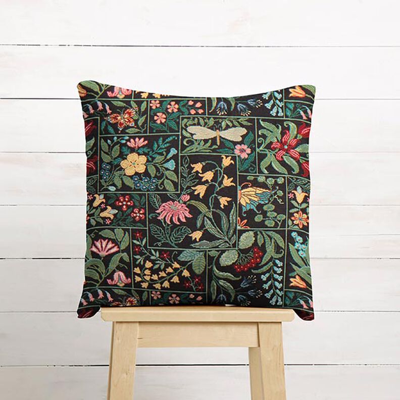 Decostof Gobelin Bloemen-vakjes – zwart,  image number 6