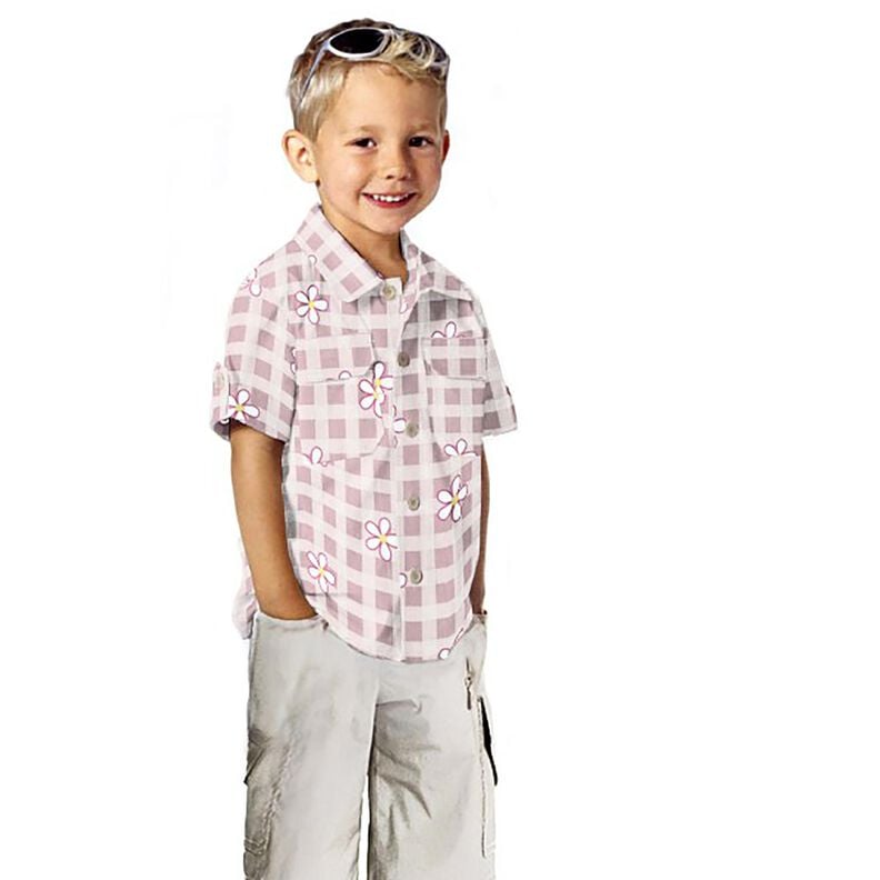 Katoenjersey Ruiten en bloemen &ndash; wit/roze,  image number 5