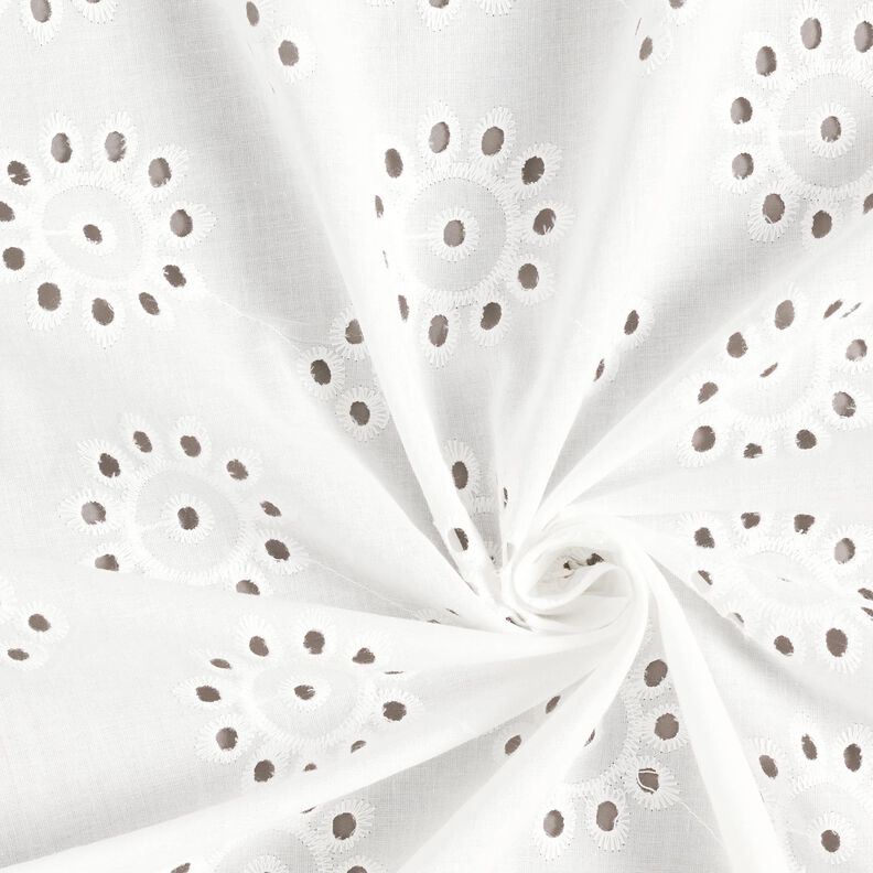 Katoenen stof met los borduursel met bloemen – wit,  image number 3
