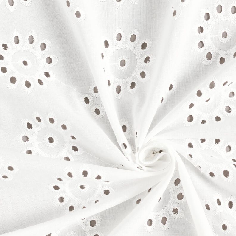 Katoenen stof met los borduursel met bloemen – wit,  image number 3