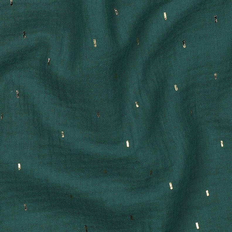 Mousseline/dubbel gehaakte stoffen Rechthoek Foliedruk | Poppy Fabrics – blauwe spar/goud metallic,  image number 2