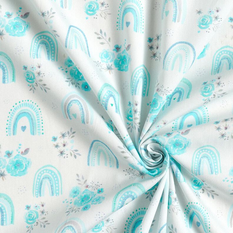 Katoenpopeline Rozen en regenbogen &ndash; wit/licht turkoois,  image number 3