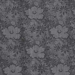 Overhemdenstof bloemen – grijs/zwart, 