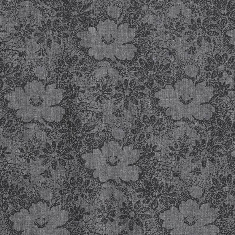 Overhemdenstof bloemen – grijs/zwart, image number 1