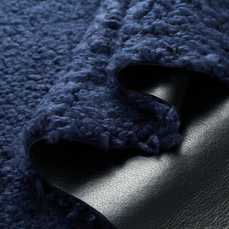 B-waren Imitatieleer met imitatiebont effen – zwart/marineblauw, image number 3