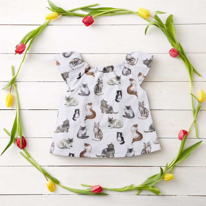 Katoenpopeline gelukkige katten Digitaal printen | Poppy Fabrics – wit,  image number 6
