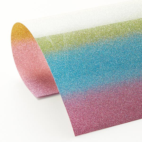 Strijkfolie glitter regenboog Din A4 – turkoois/roze, image number 3