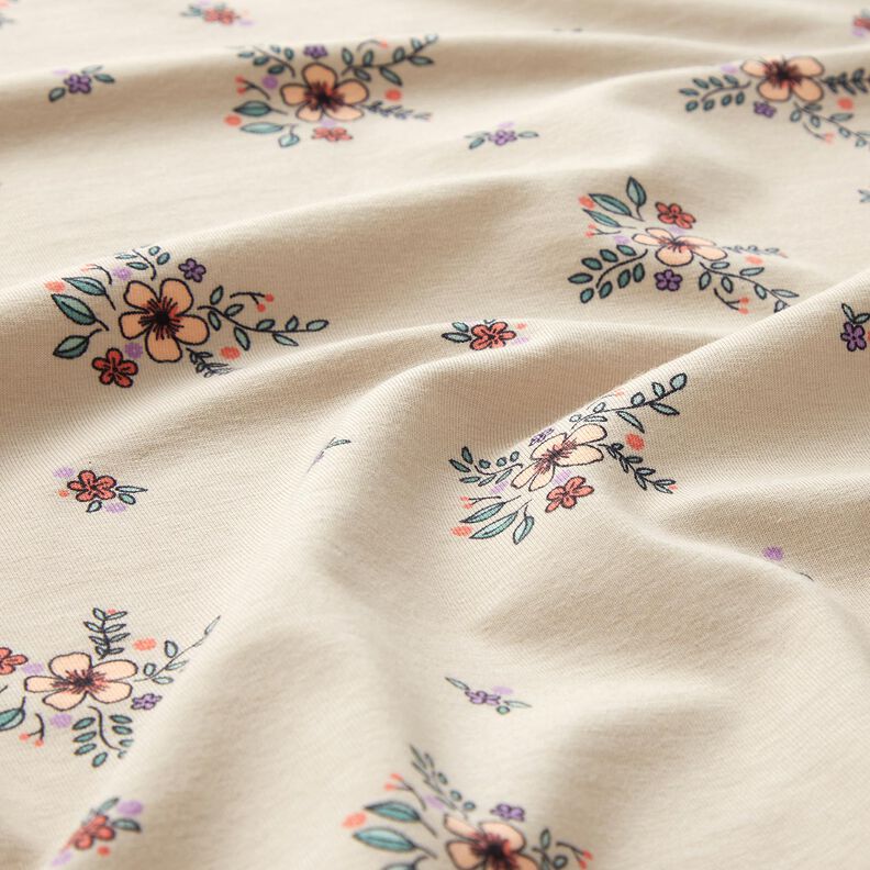 GOTS Katoenjersey verspreide bloemen | Poppy Fabrics – amandel,  image number 2