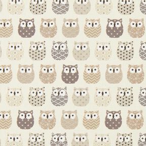 Katoenen stof cretonne 
uil – creme/grijs, 