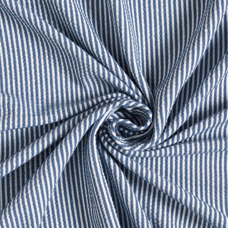Katoenjersey Seersucker Fijne strepen – jeansblauw/wit,  image number 3