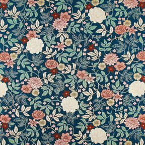 Decostof Jacquard Vintage bloemen – petroleum/donkerrood, 