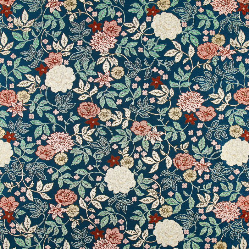 Decostof Jacquard Vintage bloemen – petroleum/donkerrood,  image number 1