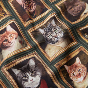 Decostof Half panama Katten portretten – donkergroen/goud, 