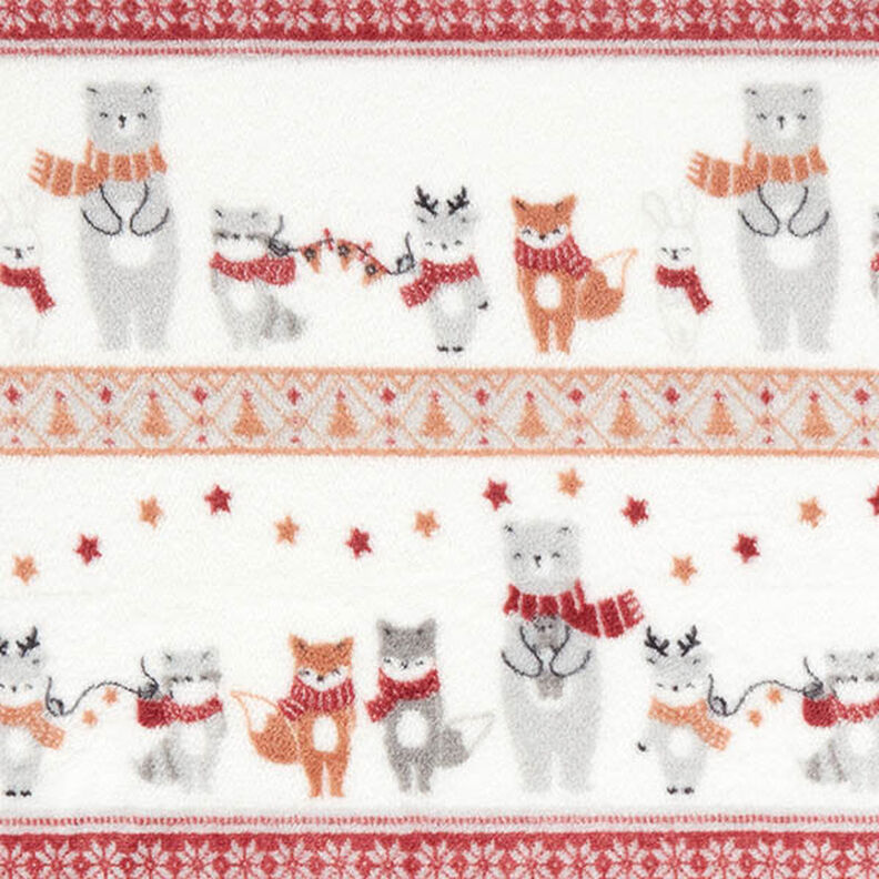 Gezellige fleece Winterdieren – wit/karmijnrood, image number 1