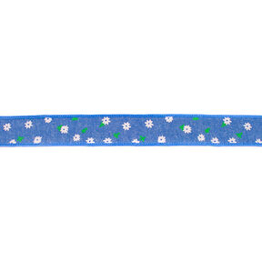 Webband Chambray bloempjes – jeansblauw, 