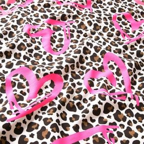 French Terry sommersweat Leeuw en neonharten – cashew/neon pink, 