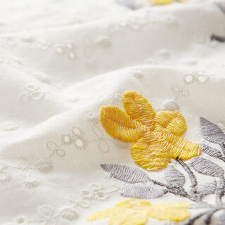 Katoenen stof los borduursel bloemen – wit/geel, 