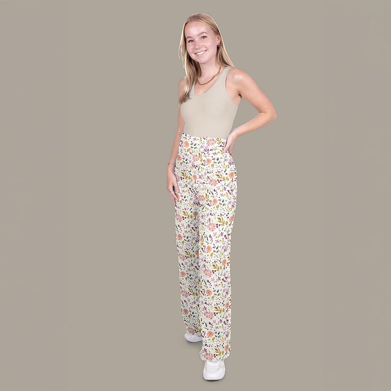 Mousseline/dubbel gehaakte stoffen Aquarel bloemenweide Digitaal printen – creme,  image number 5