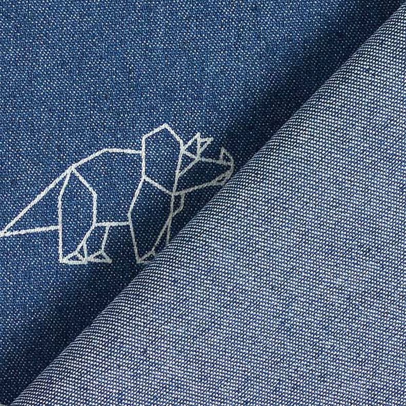 Jeansstof stretch Origami dinosaurussen – jeansblauw,  image number 4