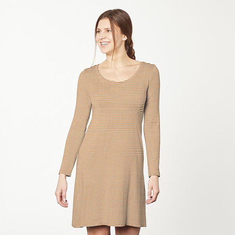 Katoenjersey smalle strepen – creme/kaneel,  image number 8