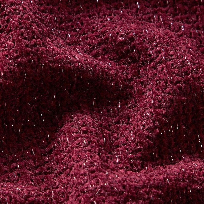 Chenille Breijacquard Glitter – bordeauxrood/zilver metallic,  image number 2
