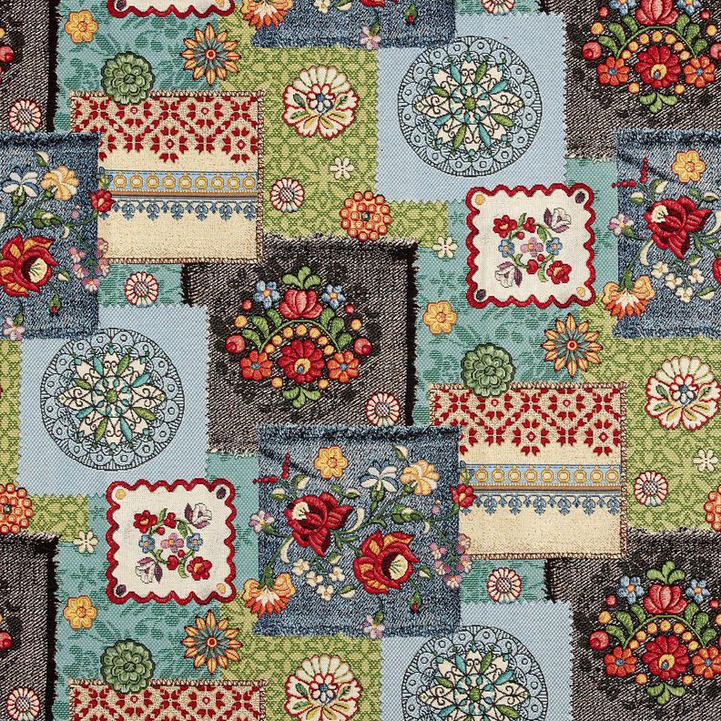 Decostof Gobelin Jeanspatchwork – lichtbeige/jeansblauw,  image number 1