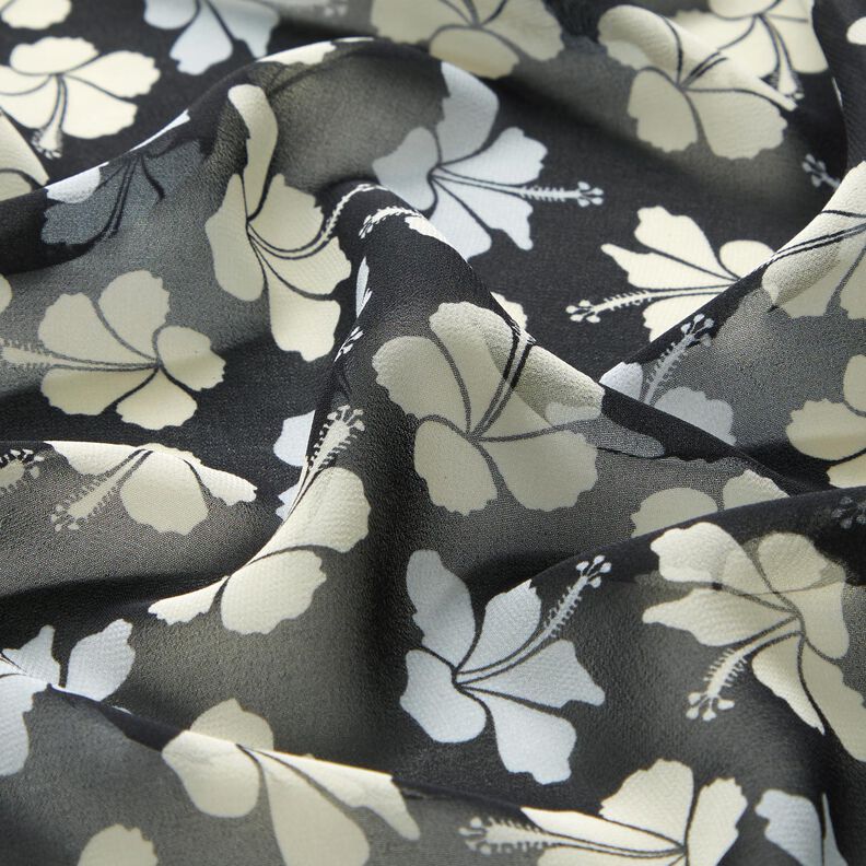 Chiffon hibiscusbloemen – zwart/wit,  image number 2