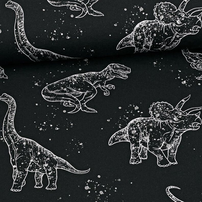Katoenjersey Dino contouren | Glitzerpüppi – zwart/wit,  image number 2