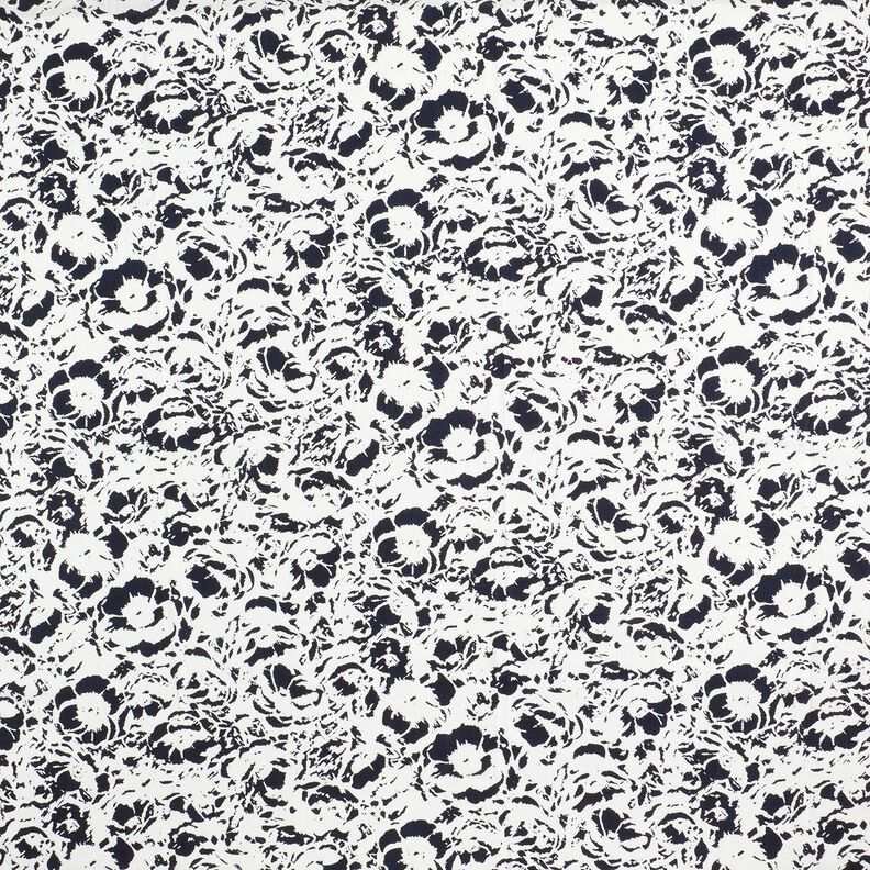 Viscose-linnen-mix Abstracte bloemen – wit/nachtblauw,  image number 1
