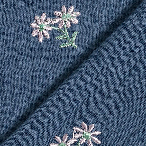 Mousseline/dubbel gehaakte stoffen opgestikte bloemen – jeansblauw,  image number 4