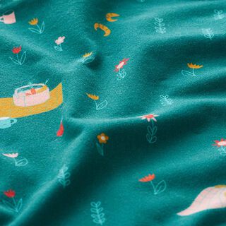 Katoenjersey Picknick | PETIT CITRON – turkooisblauw, 
