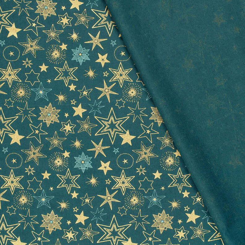 Katoenen stof Popeline Grote sterren – blauwe spar/goud, image number 4