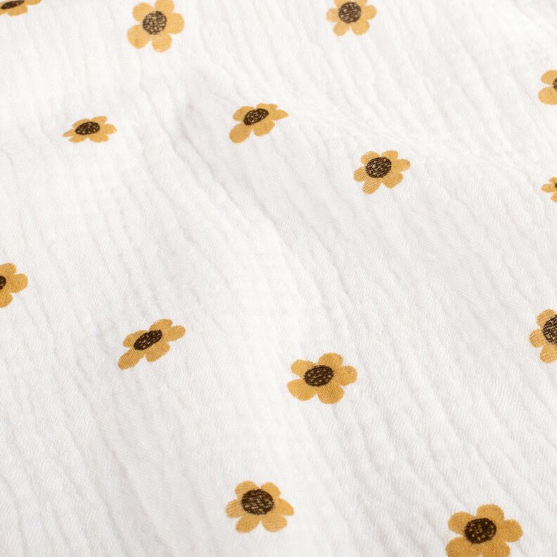 Mousseline/dubbel gehaakte stoffen Zonnebloemen – ivoor/oud goud,  image number 2