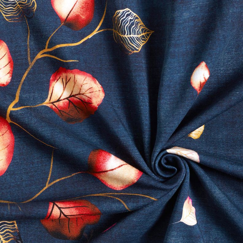 French Terry Borduurstof Herfstbladeren | Glitzerpüppi – marineblauw/perzik sinaasappel, image number 3