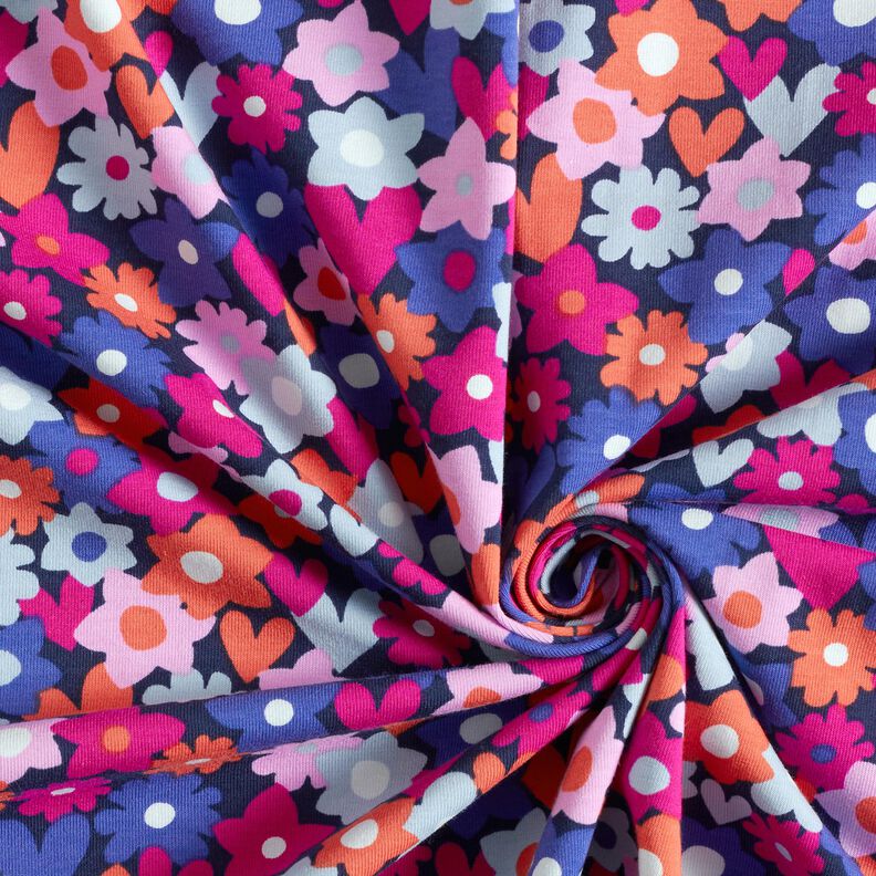 Katoenjersey bonte bloemen | Poppy Fabrics – nachtblauw,  image number 3